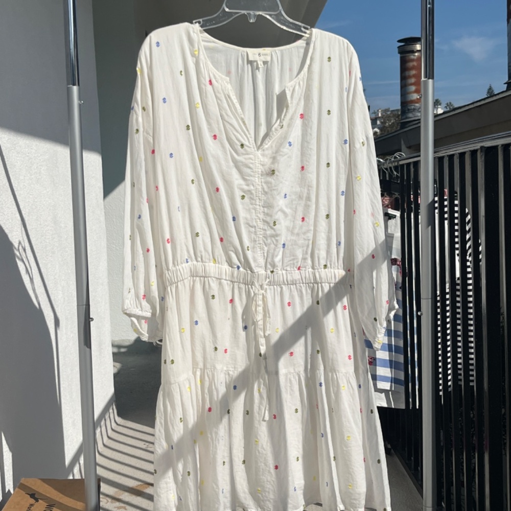Lou & Grey White Tiered Dress with Multicolor Dot Embroidery - Picture 3 of 6